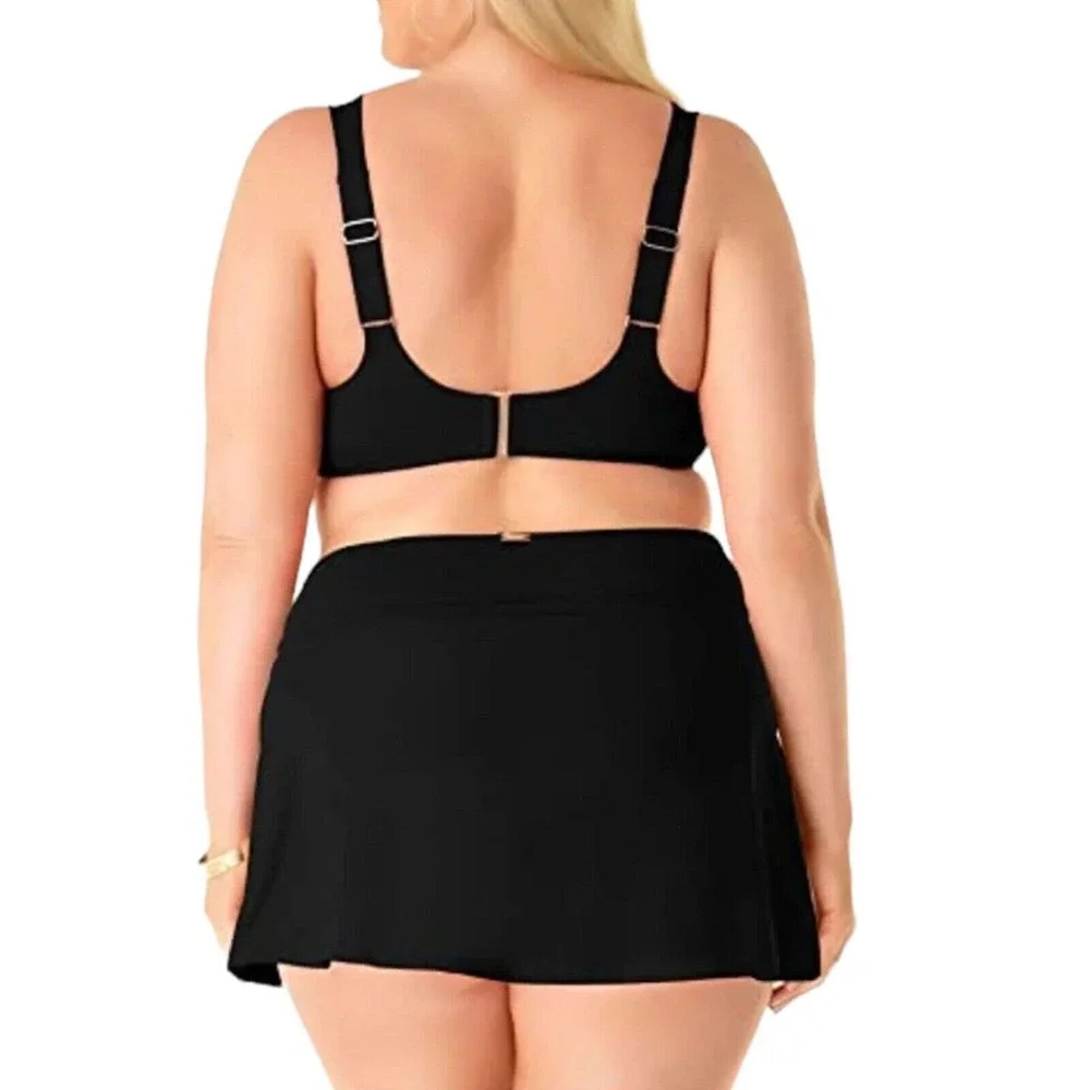 NWT Anne Cole Plus Solid Classic Black Modest Swim Skirt Skort Size 22w - Picture 2 of 8